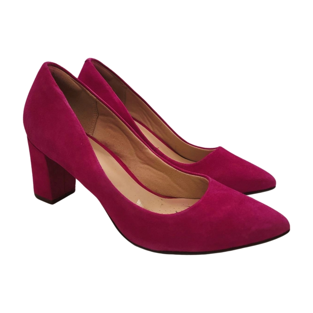 Clarks Women's Aubrie Sun Bright Pink Suede Pumps Heels Size 7M